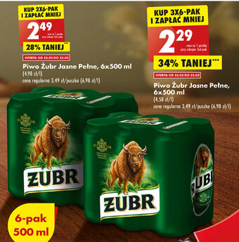 Biedronka Żubr Jasne Pełne Piwo 500ml oferta