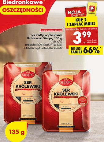 Biedronka Sierpc Ser żółty w plastrach Królewski 135g oferta