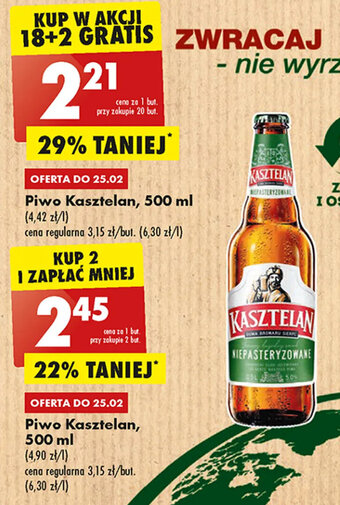 Biedronka Kasztelan Piwo 500ml oferta