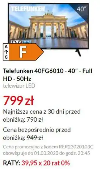 RTV EURO AGD Telefunken 40FG6010 telewizor LED oferta