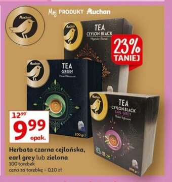 Auchan Herbata czarna cejlońska earl grey lub zielona 100 torebek oferta