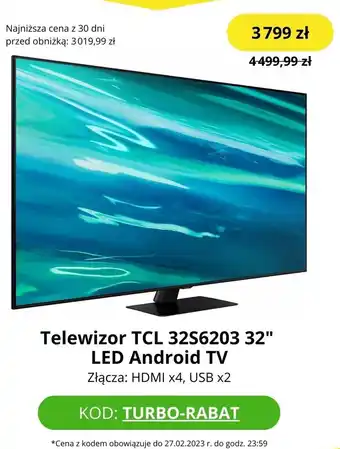 Media Expert TCL 32S6203 32" LED Android TV Telewizor oferta