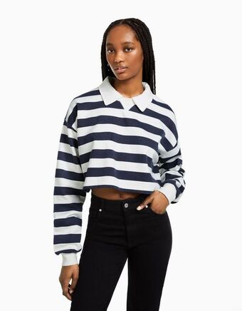 Bershka Bluza z kołnierzykiem polo i nadrukiem oferta