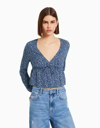 Bershka Bluzka z nadrukiem w kwiaty i wiązaniem oferta