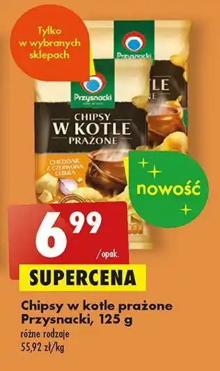 Biedronka Chipsy w kotle prażone cheddar z czerwoną cebulą przysnacki oferta