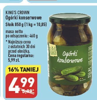 ALDI Ogorki konserwowe king's crown (aldi) oferta