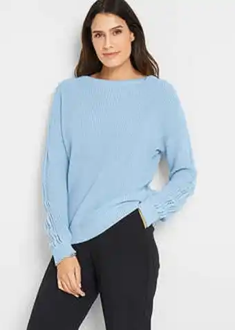 BonPrix Sweter z dekoltem w łódkę i ażurowym wzorem w rękawach oferta