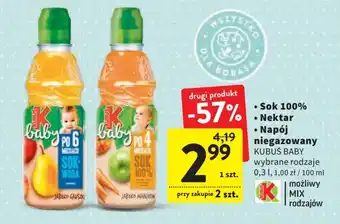 Intermarche Kubuś baby sok 100%/nektar/napój niegazowany 0,3l oferta