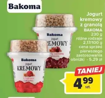 Carrefour Jogurt z wiśnią, czereśnia i granolą bakoma kremowy oferta