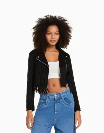 Bershka Kurtka biker ze sztucznego zamszu z frędzlami oferta