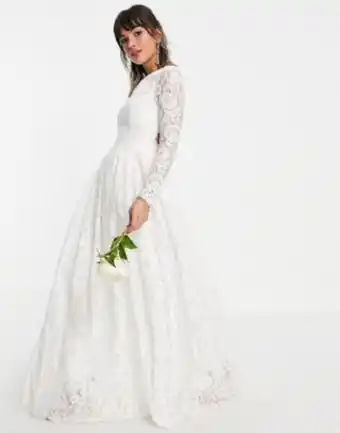 Asos edition – odette – koronkowa suknia ślubna z długim rękawem i odkrytymi plecami