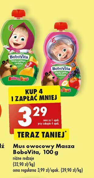 Biedronka Mus jagody i jabłka z bananami masha&bear bobovita oferta