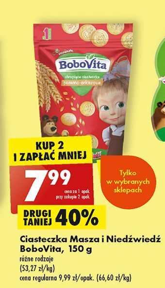 Biedronka Ciasteczka pszenno-orkiszowe masza i niedźwiedź bobovita oferta