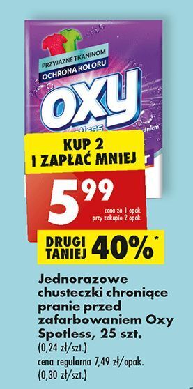Biedronka Chusteczki jednorazowe chroniące przed zafarbowaniem oxy spotless oferta
