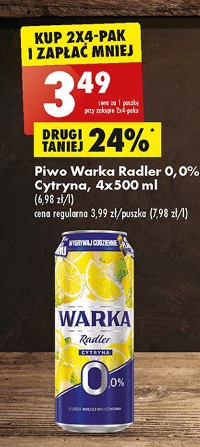 Biedronka Piwo warka radler lemon 0.0% alk oferta