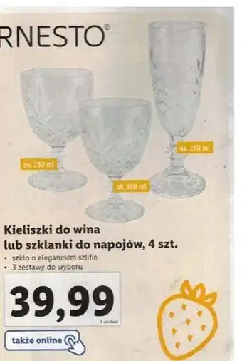 Lidl Ernesto Kieliszki do wina lub szklanki do napojów, 4szt. oferta