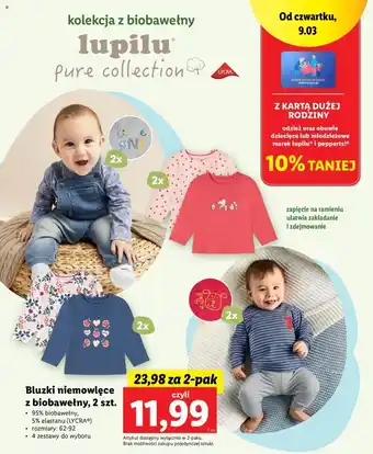 Lidl Lupilu Bluzki niemowlęce z biobawełny, 2szt. oferta