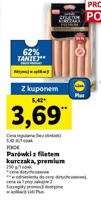 Lidl Parówki z filetem kurczaka pikok oferta