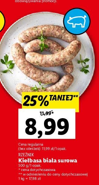 Lidl Kiełbasa biała surowa rzeźnik codzienna dostawa oferta