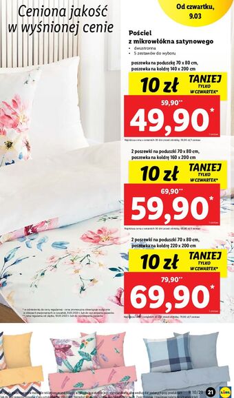 Lidl Pościel z mikrowłókna satynowego: poduszka 70 x 80 cm + kołdra 140 200 oferta