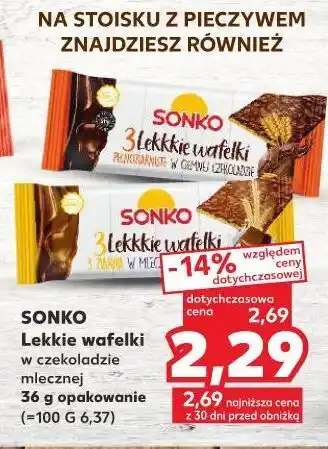 Kaufland Wafelki pełnoziarniste w gorzkiej czekoladzie sonko lekkkie oferta