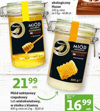 Auchan Miód nektarowy rzepakowy lub wielokwiatowy w słoiku z klamrą 600g oferta