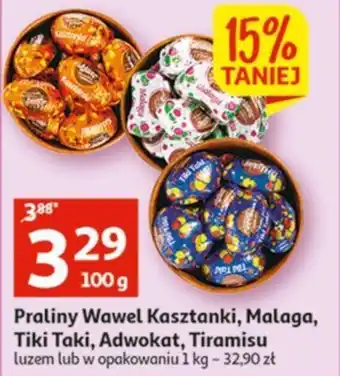 Auchan Wawel Praliny Kasztanki, Malaga, Tiki Taki, Adwokat, Tiramisu 100g oferta