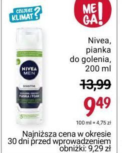Rossmann Pianka do golenia łagodząca nivea men sensitive oferta