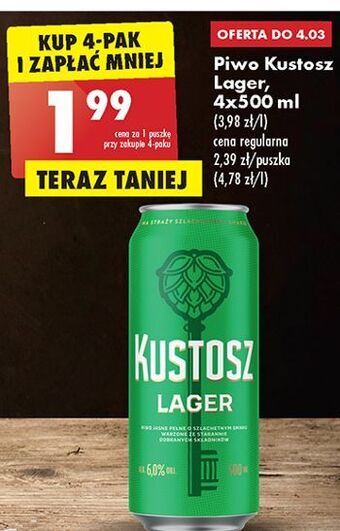 Biedronka Piwo kustosz lager oferta