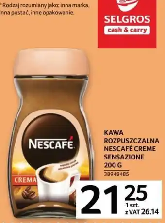 Selgros Nescafe Kawa Rozpuszczalna Creme Sensazione 200g oferta