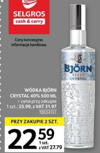 Selgros Bjorn Wódka Crystal 40% 500ml oferta