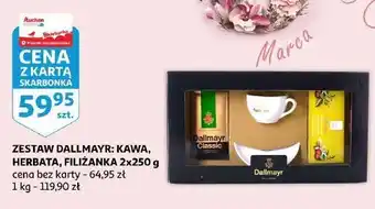 Auchan Zestaw w pudełku kawa 250 g + herbata filiżanka dallmayr oferta