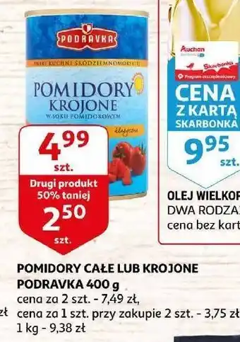 Auchan Pomidory całe bez skórki podravka oferta