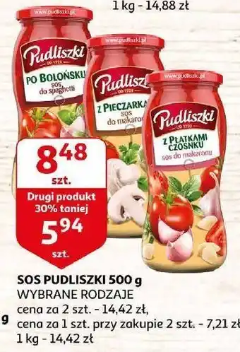 Auchan Sos do makaronu z płatkami czosnku pudliszki oferta