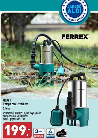 ALDI Pompa do brudnej wody 1100w ferrex oferta