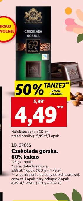 Lidl Czekolada gorzka 60% kakao j.d.gross oferta