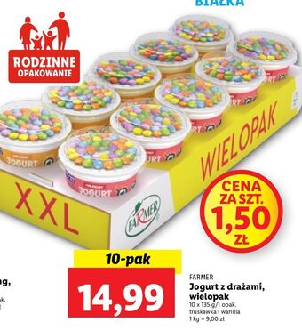Lidl Jogurt z drażami truskawkowy + waniliowy farmer oferta