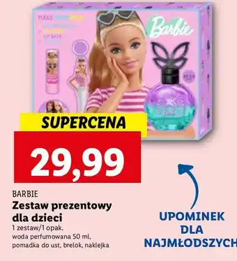 Lidl Zestaw kosmetyków barbie: woda perfumowana 50 ml + pomadka brelok naklejka oferta