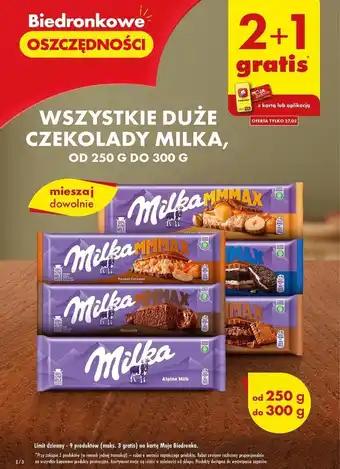 Biedronka Milka Wszystkie duże czekolady od 250g do 300g oferta