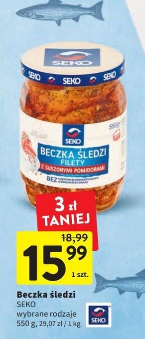 Intermarche Beczka śledzi filety z suszonymi pomidorami seko oferta