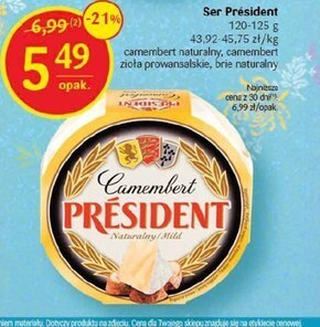 Delikatesy Centrum Président ser camembert naturalny 120 g oferta