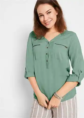 BonPrix Bluzka z wiskozy z dekoltem w serek, długi rękaw oferta