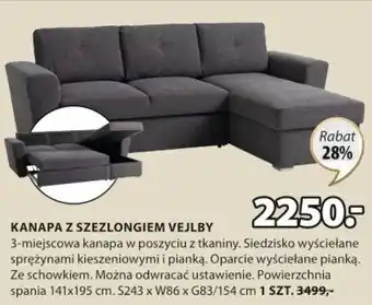 JYSK Kanapa z szezlongiem vejlby 141x195/243x86x83/154cm oferta