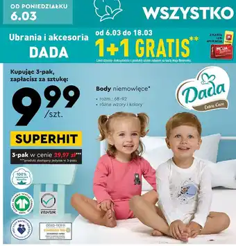 Biedronka Body niemowlęce 68-92 dada extra care oferta