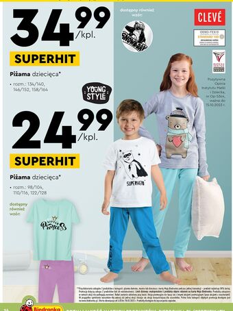 Biedronka Piżama dziecięca 134/140 cleve oferta