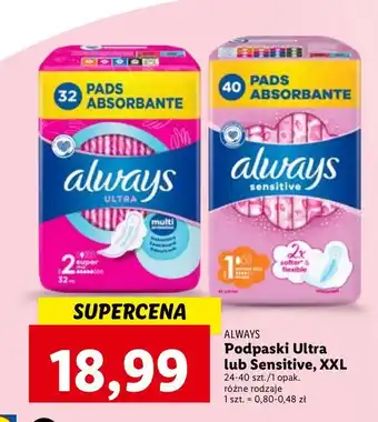 Lidl Podpaski super plus 4-pak always ultra oferta