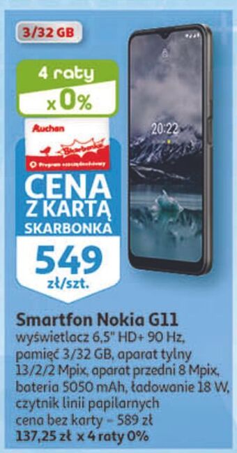 Auchan Smartfon g11 3gb/32 gb czarny nokia oferta