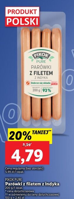 Lidl Parówki z indyka pikok pure oferta