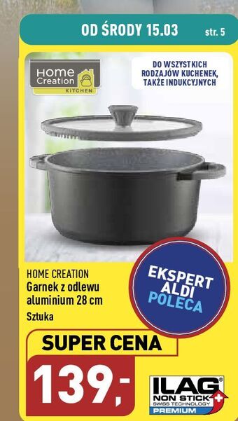ALDI Garnek z odlewu aluminium 28cm ze szklaną pokrywką home creation oferta