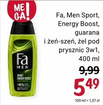 Rossmann Fa, Men Sport, Energy Boost, guarana i żeń-szeń, żel pod prysznic 3w1 oferta